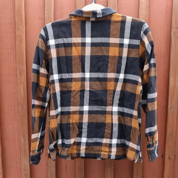 Patagonia Organic Cotton Orange & Black Plaid Flannel Button Up Shirt 8 Women - Picture 9 of 13